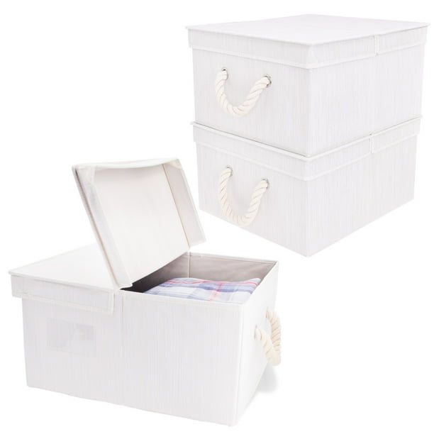 3pk Collapsible Stackable Fabric Storage Organizer Bins With Lids & Rope Handles 3pk Collapsible Stackable Fabric Storage Organizer Bins With Lids & Rope Handles